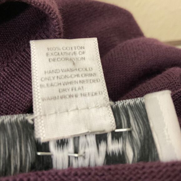 Loft Button Up Cotton Cardigan sweater women’s size XL purple ribbon faux collar - Picture 4 of 9